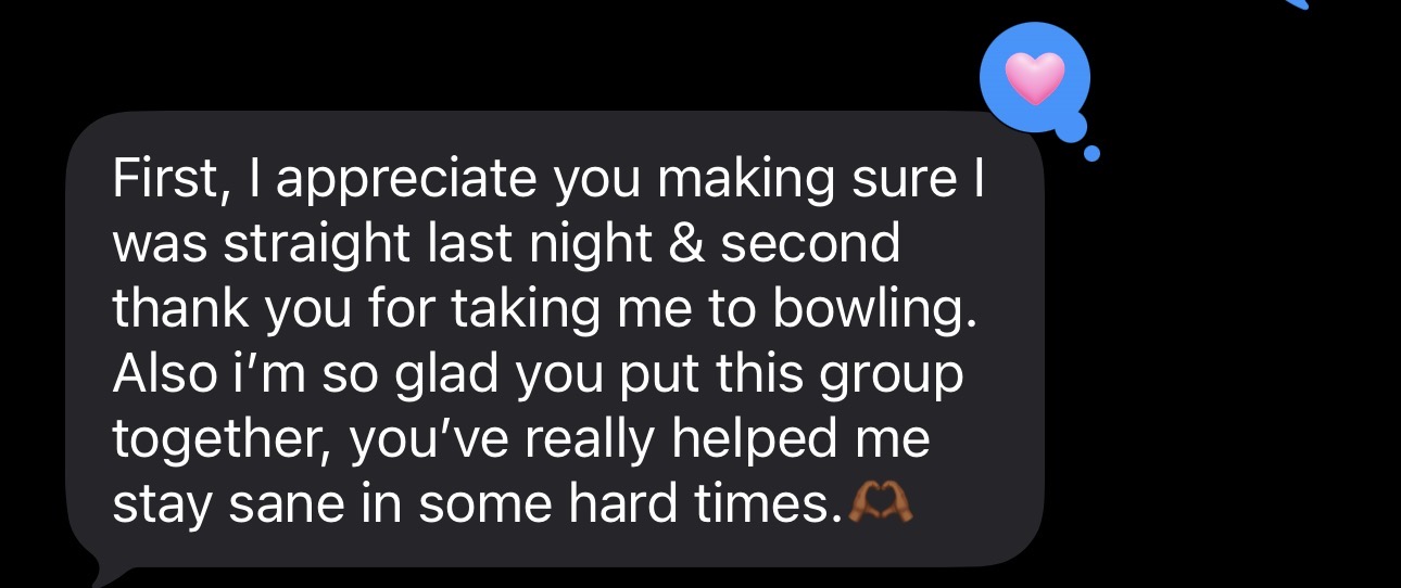 A thank-you message after bowling with the community